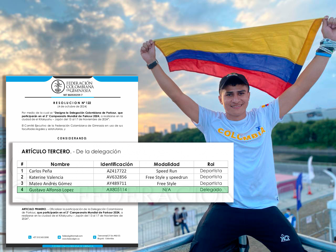ENTRENADOR QUINDIANO ACOMPAÑARÁ COMO DELEGADO A LA SELECCIÓN COLOMBIA EN EL 2° CAMPEONATO MUNDIAL DE PARKOUR 2024