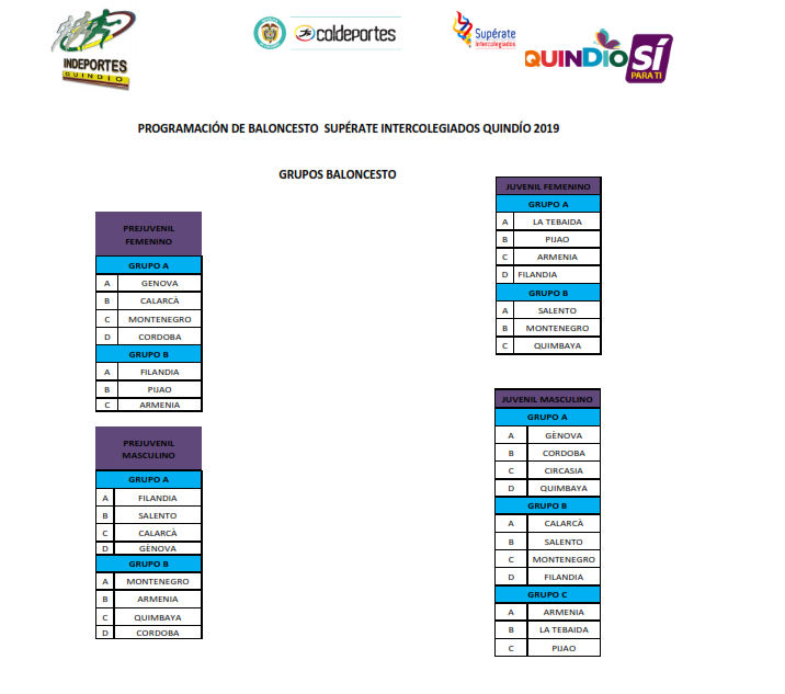 PROGRAMACIÓN DE BALONCESTO SUPÉRATE INTERCOLEGIADOS QUINDÍO 2019