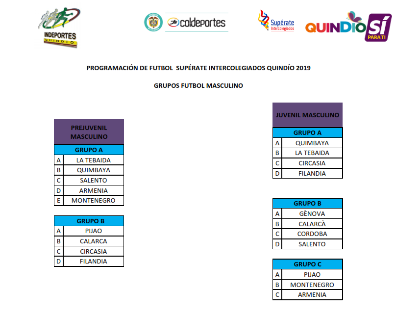 PROGRAMACIÓN DE FUTBOL SALA SUPÉRATE INTERCOLEGIADOS QUINDÍO 2019