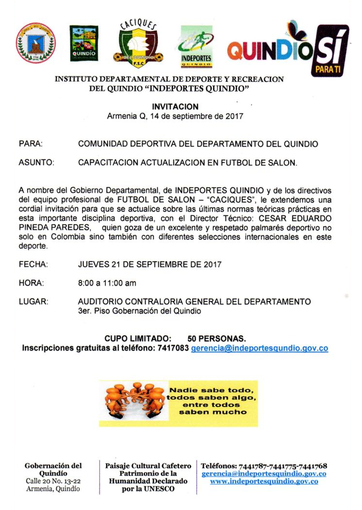 INVITACION CAPACITACION EN FUTBOL DE SALON
